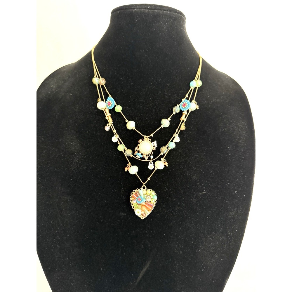 Betsey Johnson Three-Strand Beaded Crystal Heart Necklace